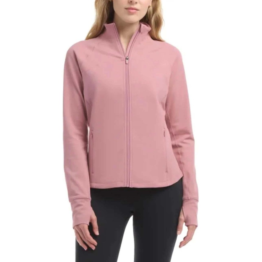 NWT Jockey Women's M Satin Stitch Yoga Sweatshirt Rose Pink Full Zip